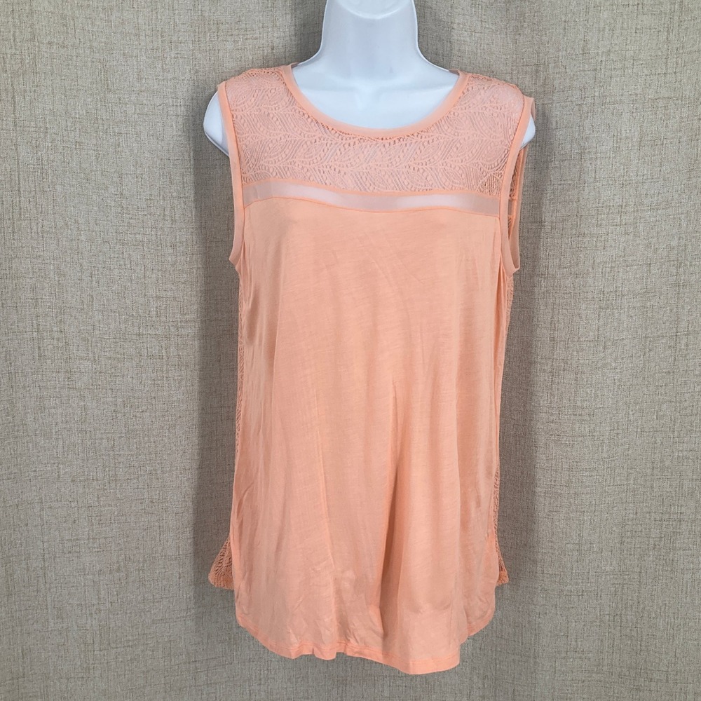 Apt. 9 Tank Top Womens Sz M Peach Lace Mesh Trim Sleeveless Breezy Airy NEW